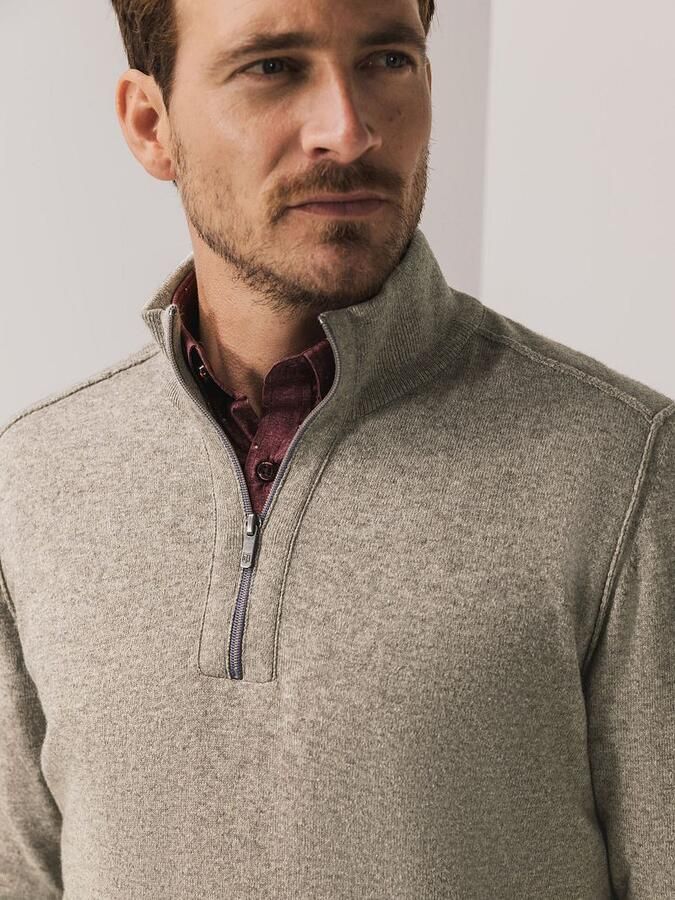 State of Art Half Zip Trui Wool Blend Melange Taupe - Foto 3