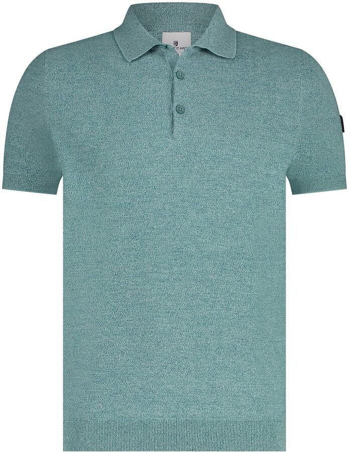 State of Art gemêleerde gebreide regular fit polo azuurblauw petrol