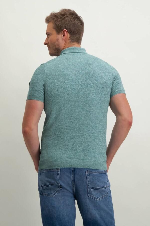 State of Art gemêleerde gebreide regular fit polo azuurblauw petrol - Foto 3