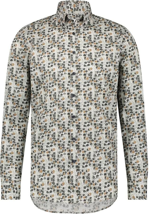 State of Art slim fit overhemd met all over print zilvergrijs cognac - Foto 2