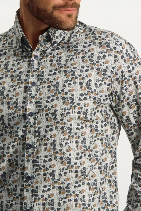 State of Art slim fit overhemd met all over print zilvergrijs cognac - Foto 3