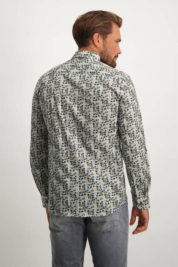 State of Art slim fit overhemd met all over print zilvergrijs cognac - Foto 4
