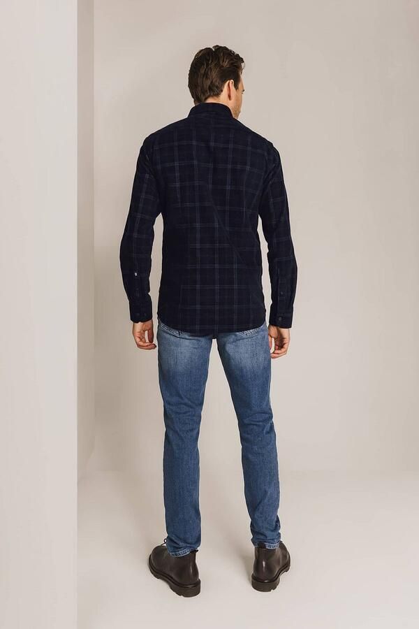 State Of Art Overhemd Lange Mouw Overhemd Fine Corduroy Ruit Navy - Foto 2