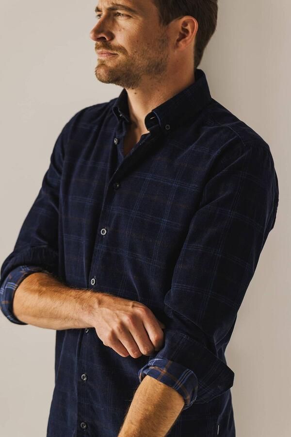 State Of Art Overhemd Lange Mouw Overhemd Fine Corduroy Ruit Navy - Foto 4