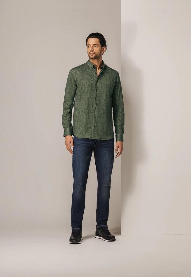 State Of Art Overhemd Lange Mouw Overhemd Jersey Herringbone Groen - Foto 2