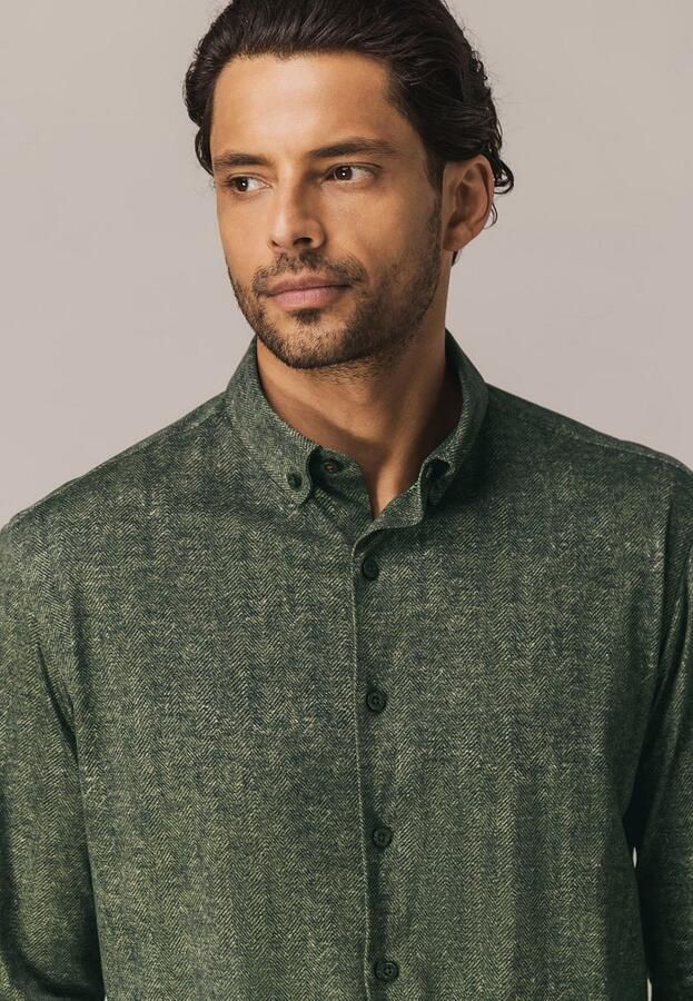 State Of Art Overhemd Lange Mouw Overhemd Jersey Herringbone Groen - Foto 3