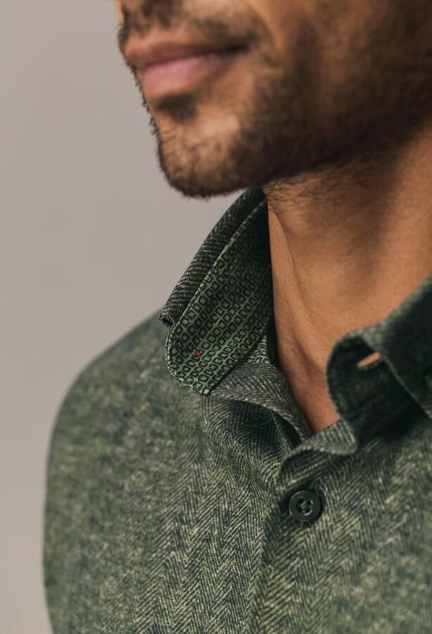 State Of Art Overhemd Lange Mouw Overhemd Jersey Herringbone Groen - Foto 5