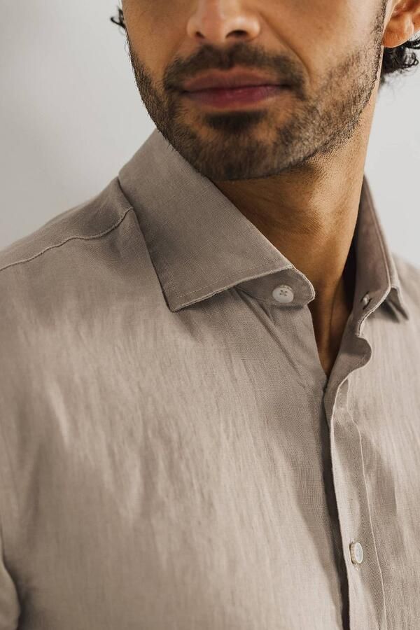 State Of Art Overhemd Lange Mouw Overhemd Linnen Bruin - Foto 4