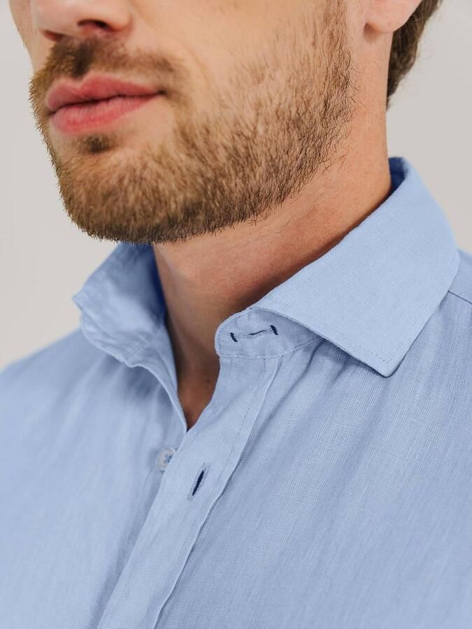 State Of Art Overhemd Lange Mouw Overhemd Linnen Lichtblauw - Foto 3