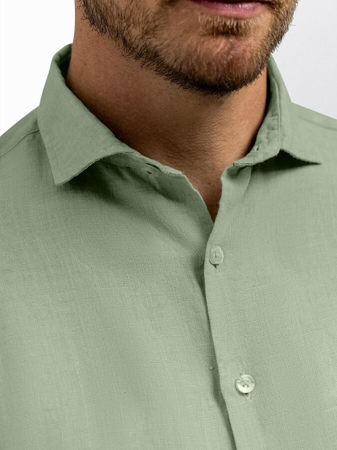 State of Art regular casual overhemd met linnen groen - Foto 3