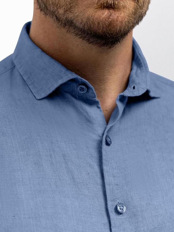 State Of Art Overhemd Lange Mouw Overhemd Linnen Mid Blauw - Foto 5