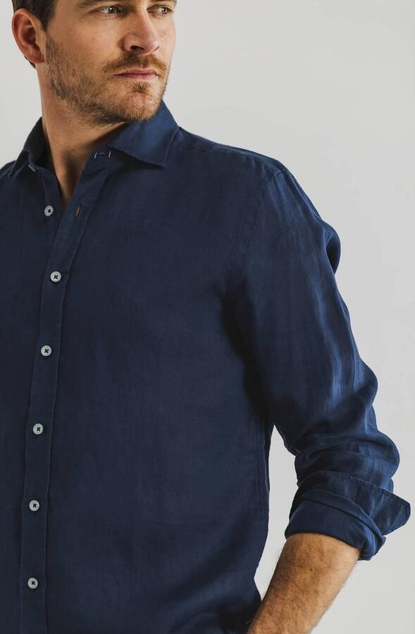State Of Art Overhemd Lange Mouw Overhemd Linnen Navy - Foto 4