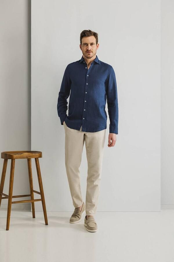 State Of Art Overhemd Lange Mouw Overhemd Linnen Navy - Foto 2