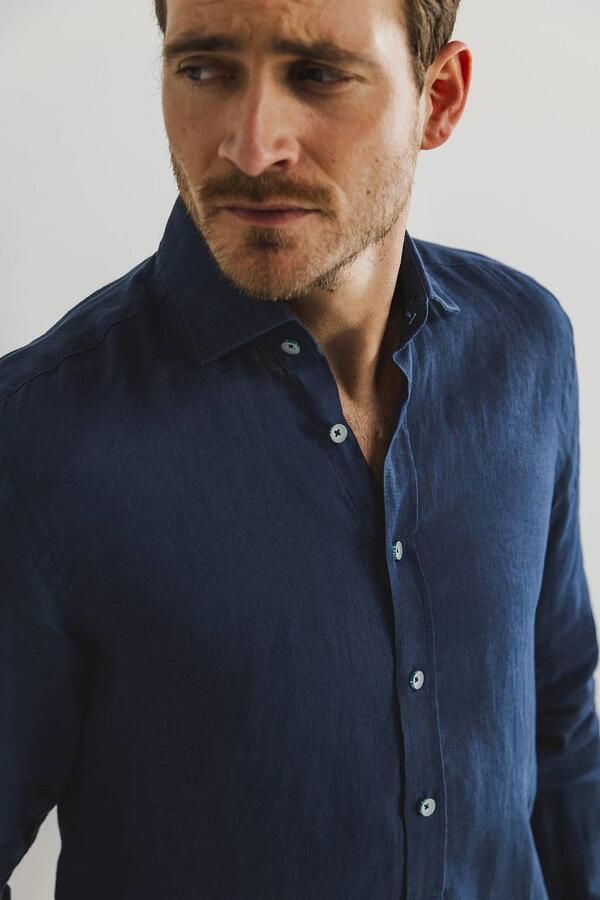 State Of Art Overhemd Lange Mouw Overhemd Linnen Navy - Foto 3
