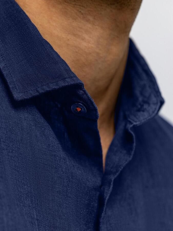 State of Art regular casual overhemd met linnen donkerblauw - Foto 2
