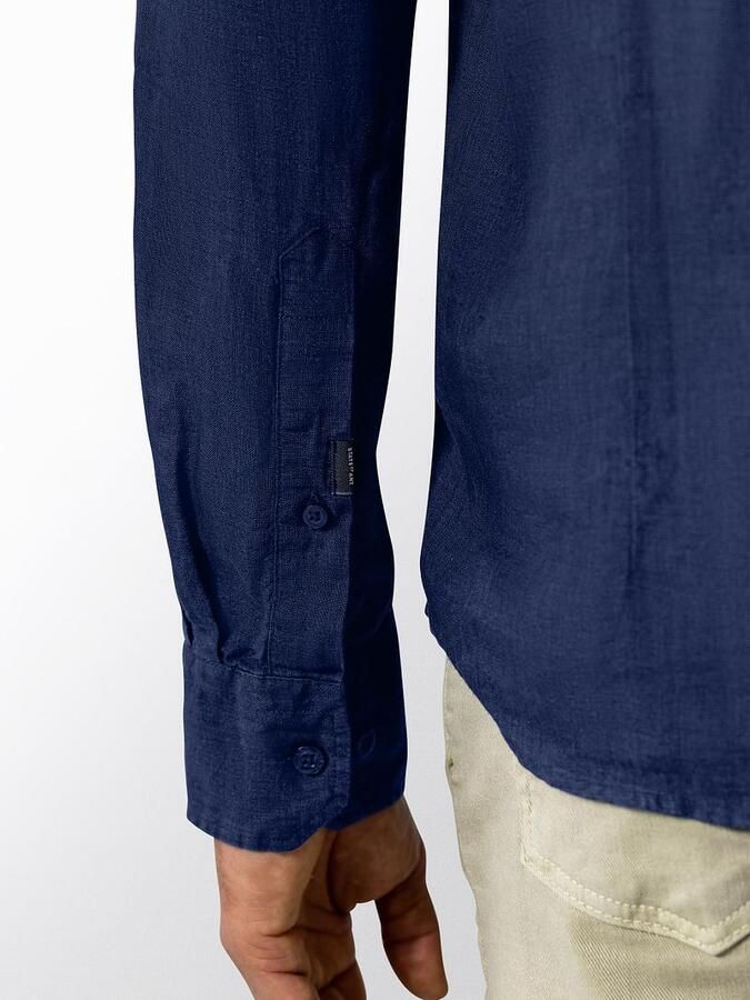State of Art regular casual overhemd met linnen donkerblauw - Foto 3