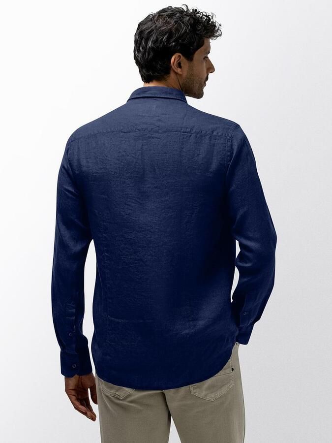 State of Art regular casual overhemd met linnen donkerblauw - Foto 4