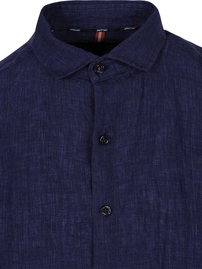 State of Art regular casual overhemd met linnen donkerblauw - Foto 5