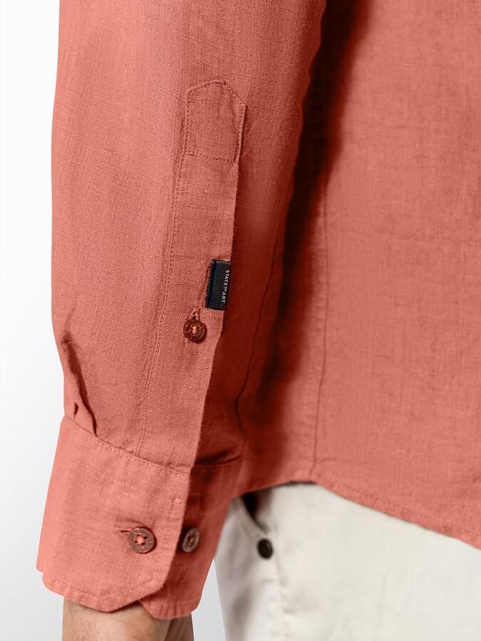State of Art regular casual overhemd met linnen roze - Foto 4
