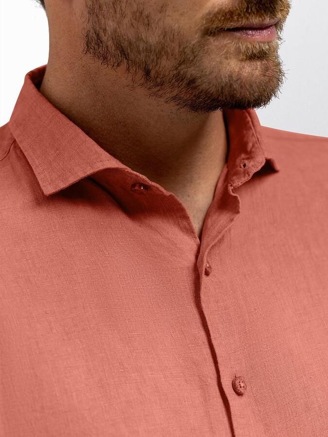 State of Art regular casual overhemd met linnen roze - Foto 5