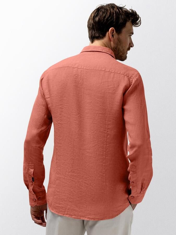 State of Art regular casual overhemd met linnen roze - Foto 6