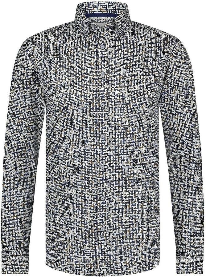 State of Art regular fit overhemd met all over print wit donkerblauw - Foto 5