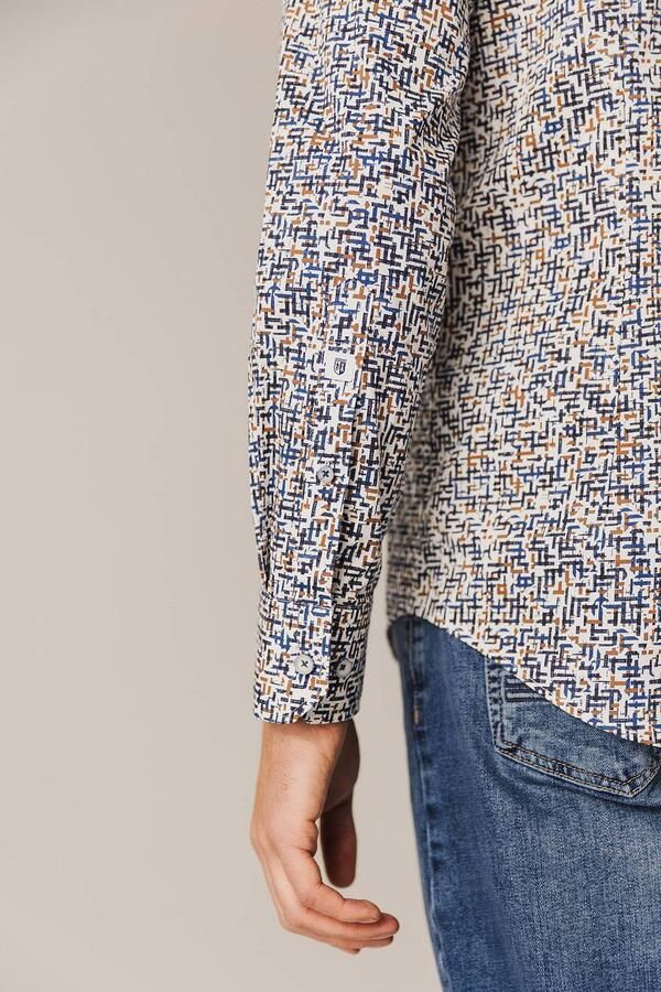 State of Art regular fit overhemd met all over print wit donkerblauw