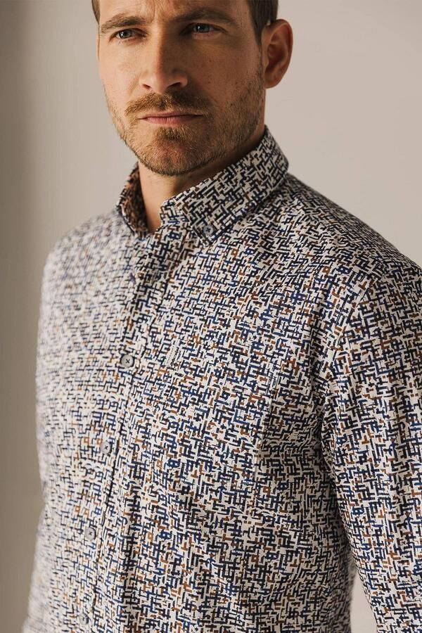 State of Art regular fit overhemd met all over print wit donkerblauw - Foto 5