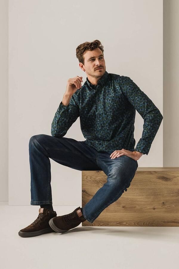 State Of Art Overhemd Lange Mouw Overhemd Poplin Print Navy Groen - Foto 3