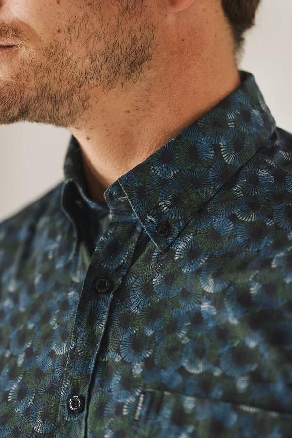 State Of Art Overhemd Lange Mouw Overhemd Poplin Print Navy Groen - Foto 3
