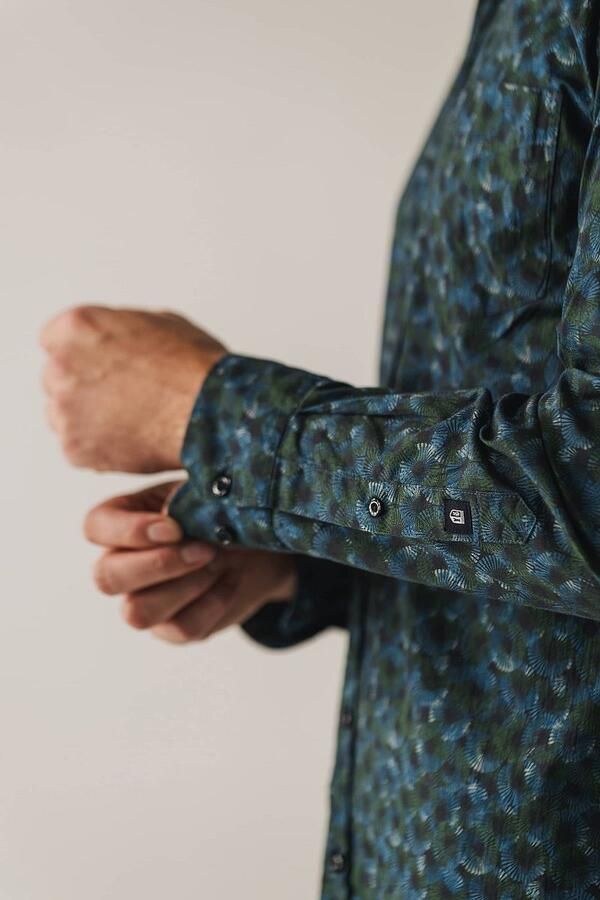 State Of Art Overhemd Lange Mouw Overhemd Poplin Print Navy Groen - Foto 4