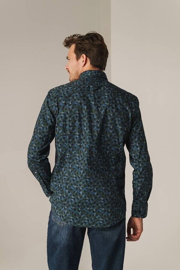 State Of Art Overhemd Lange Mouw Overhemd Poplin Print Navy Groen - Foto 5