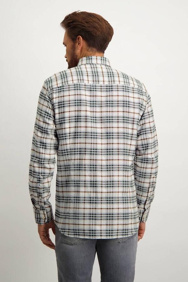 State of Art casual overhemd wijde fit beige geruit katoen