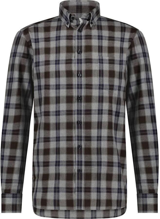 State of Art geruit regular fit overhemd zilvergrijs donkerbruin - Foto 3