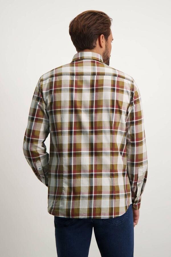State of Art casual overhemd wijde fit bordeaux geruit katoen - Foto 3