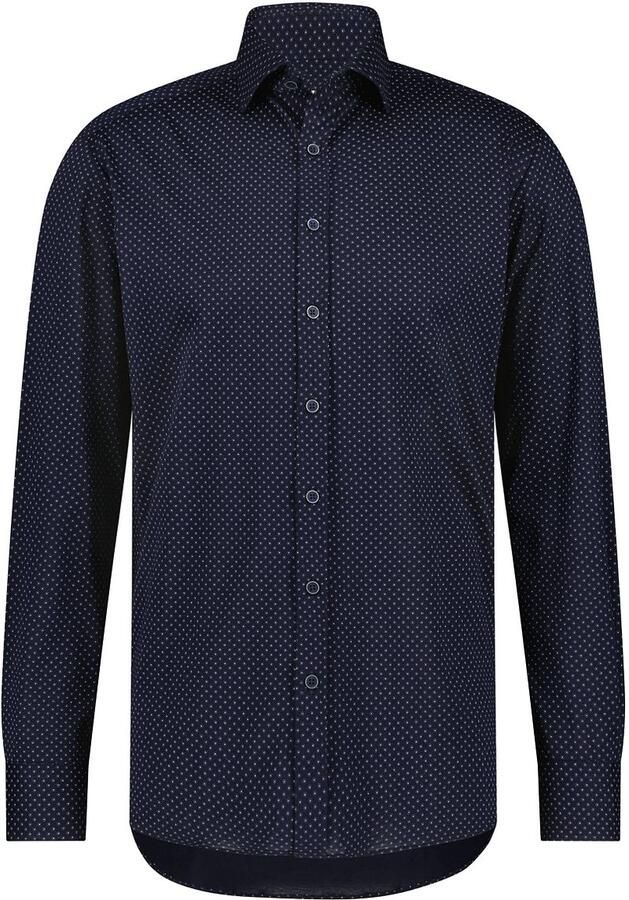 State of Art slim fit overhemd met all over print donkerblauw greige - Foto 2