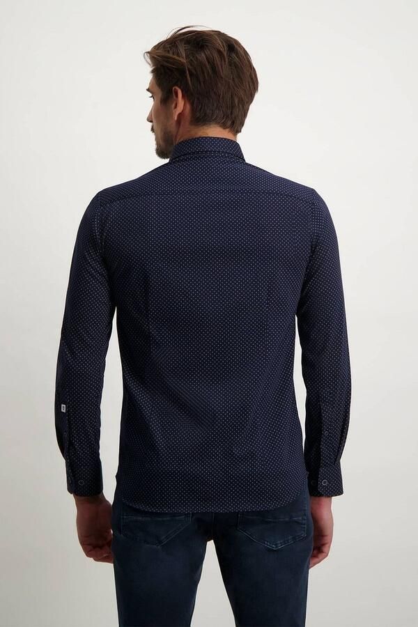 State of Art slim fit overhemd met all over print donkerblauw greige - Foto 4