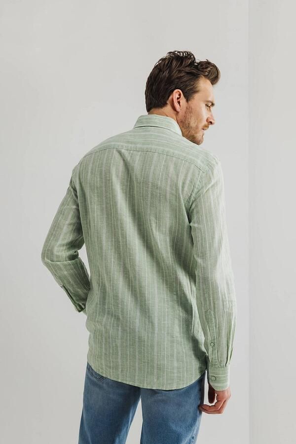 State Of Art Overhemd Lange Mouw Overhemd Streep Groen - Foto 2
