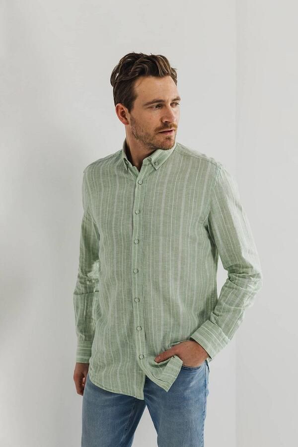State Of Art Overhemd Lange Mouw Overhemd Streep Groen - Foto 3