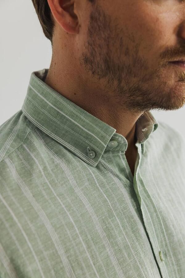 State Of Art Overhemd Lange Mouw Overhemd Streep Groen - Foto 4