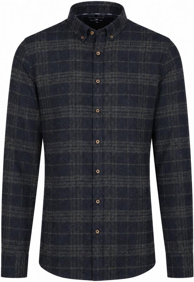 State of Art wollen regular fit geruit overhemd dark-blue medium-grey