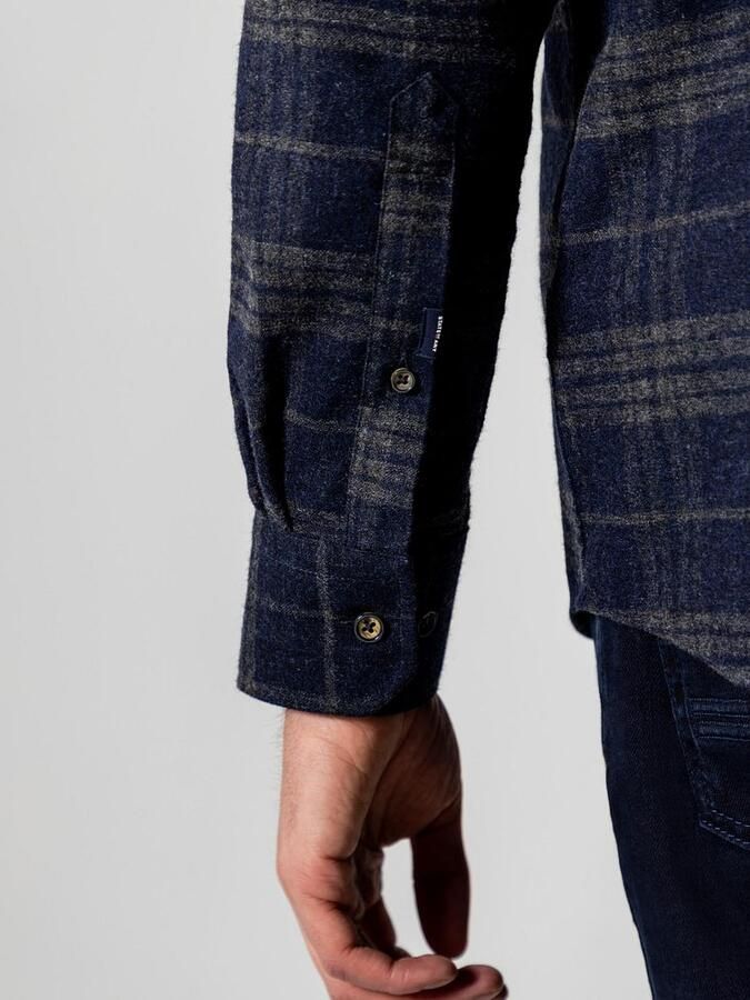 State of Art wollen regular fit geruit overhemd dark-blue medium-grey - Foto 3