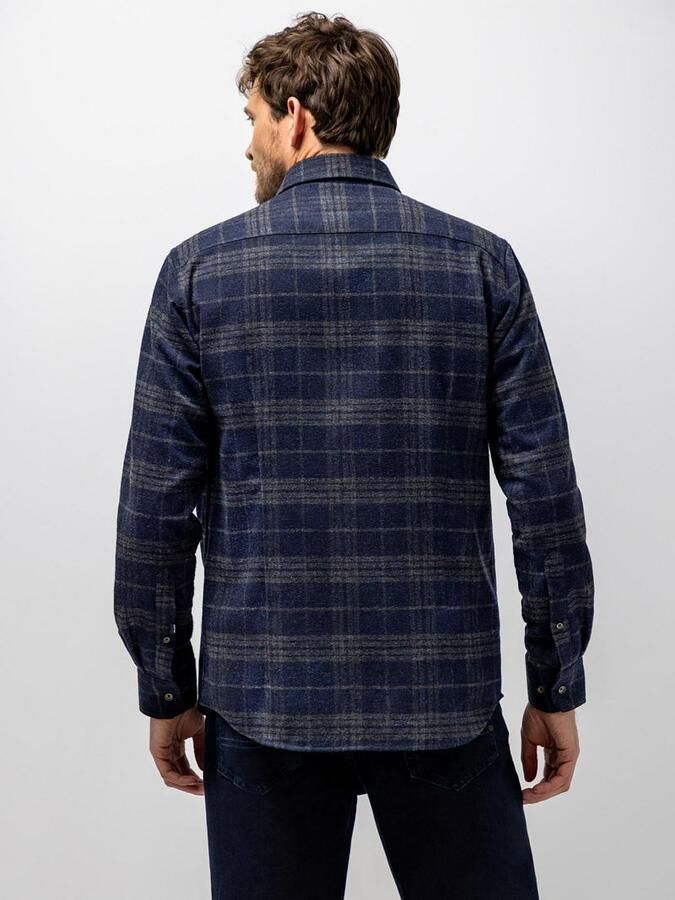 State of Art wollen regular fit geruit overhemd dark-blue medium-grey - Foto 4