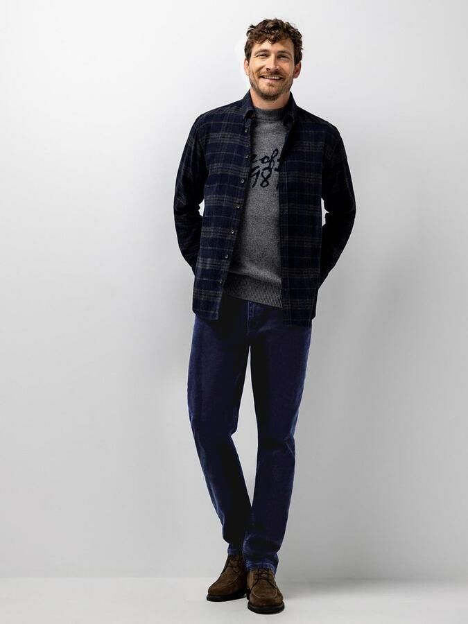 State of Art wollen regular fit geruit overhemd dark-blue medium-grey - Foto 5