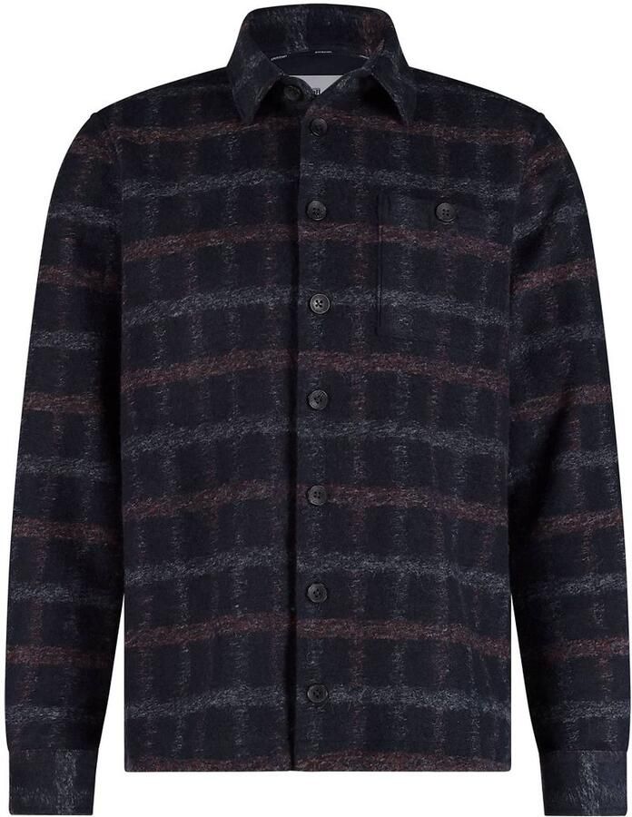 State Of Art Fleece Jack Overshirt Wolblend Ruit Navy