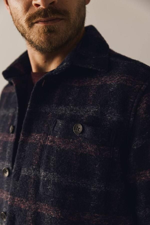 State Of Art Fleece Jack Overshirt Wolblend Ruit Navy - Foto 3