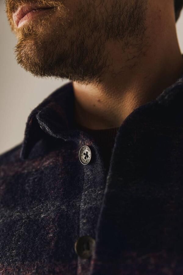 State Of Art Fleece Jack Overshirt Wolblend Ruit Navy - Foto 4