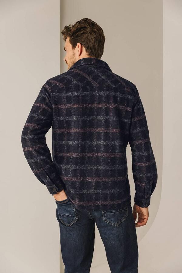State Of Art Fleece Jack Overshirt Wolblend Ruit Navy - Foto 5
