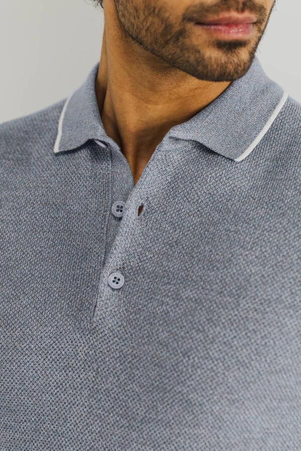 State of Art regular polo gebreid grijsblauw - Foto 2