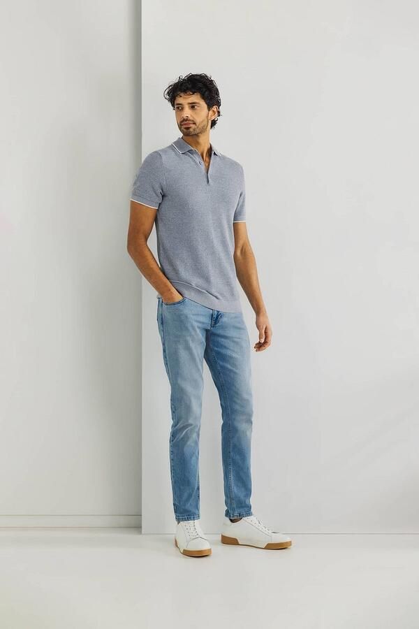 State of Art regular polo gebreid grijsblauw - Foto 3